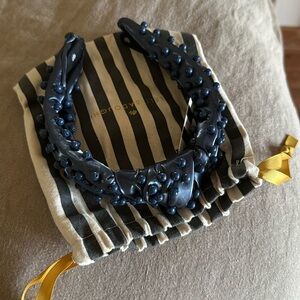NWT Lele Sadoughi faux leather fairytale blue beaded knotted headband - flawed